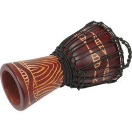 Djembe de 10? de madera rojiza. Parche de color blanco
