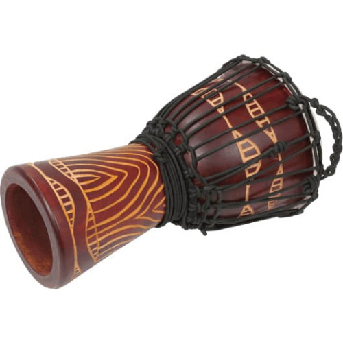 Djembe de 10? de madera rojiza. Parche de color blanco