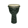 Djembe de 12? construído en fibra. Color gris claro y decorado con motivos abstractos