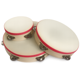 PANDERETA RITMO CON RIBETE ROJO 25CM