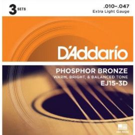 Juego Cuerdas Guitarra Acústica D'Addario EJ-15-3D 010-047