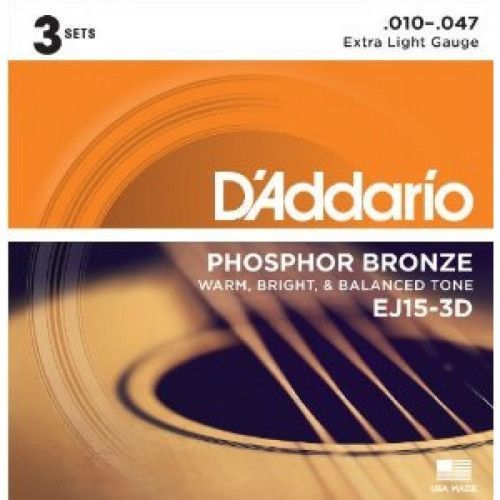 Juego Cuerdas Guitarra Acústica D'Addario EJ-15-3D 010-047