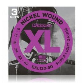 Juego Cuerdas Guitarra Eléctrica D'Addario EXL-120-3D 009-042