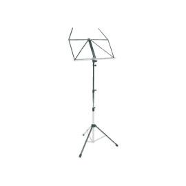 Atril con soporte de pie. Base metálica de color negro. Soporte para libros y cuadernos cromado