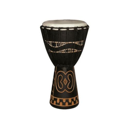 Djembe de 10? decorado con motivos africanos. Madera de tonos oscuros