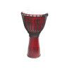Djembe de 12? construído con PVC. Tono principal rojo. Decorado también con motivos africanos