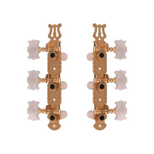 Clavijeros para guitarra clásica en forma de mariposa. Puente de clavijas metálico en color dorado