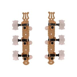 Clavijeros para guitarra clásica en forma de mariposa. Puente metálico en color dorado. Clavijas de