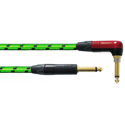Cable de instrumento jack-jack acodado Silent verde UV 3m