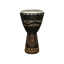 Djembe de 12? decorado con motivos africanos. Madera de color oscuro