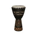 Djembe de 14? decorado con motivos africanos. Estilo artesanal guineano