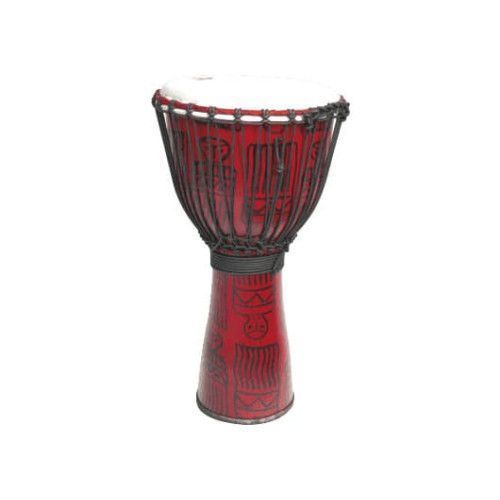 Djembe de 14? en tonos rojos. Decorado con motivos africanos. Construído en PVC