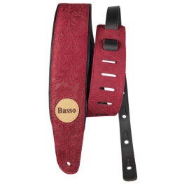 CORREA BASSO PARA GUITARRA Y BAJO SERIE CUERO ROJO FLOREADO