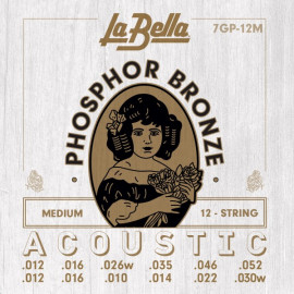 JUEGO DE CUERDAS PARA GUITARRA ACÚSTICA LA BELLA PHOSPHOR 12 CUERDAS MEDIUM 12-52