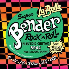 JUEGO DE CUERDAS PARA GUITARRA ELÉCTRICA LA BELLA SUPER BENDER SUPER LIGHT 09-42